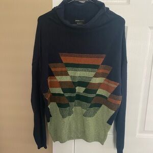 Prana Blue and Orange Turtleneck Sweater with Geometric Design